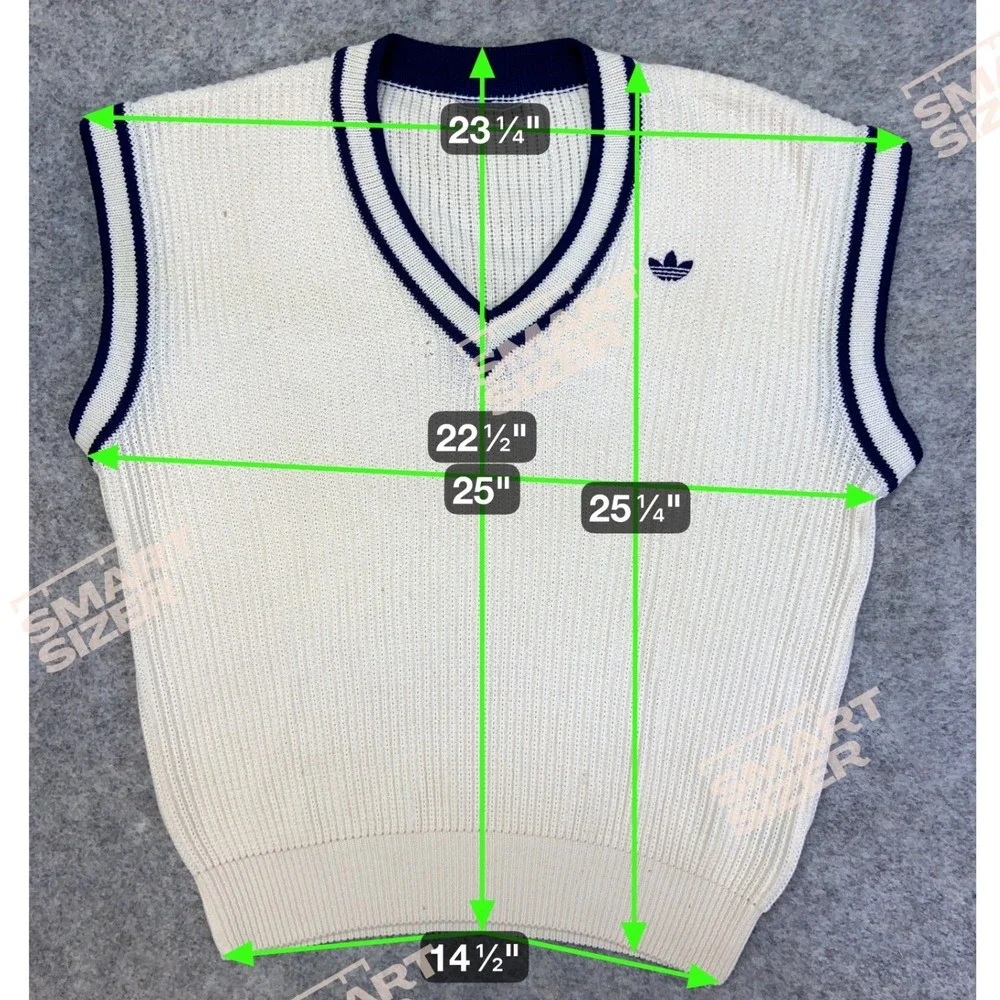 Adidas Vintage Sweater Vest White Navy Striped V Neck Athletic Size 50‎ Large